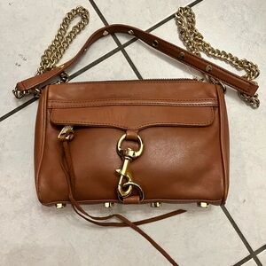 Rebecca Minkoff Tan Leather Crossbody Bag with Gold Chain